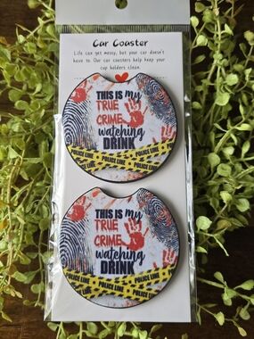 Car Coaster Set - True Crime Watching Drink Design - Women Accessories